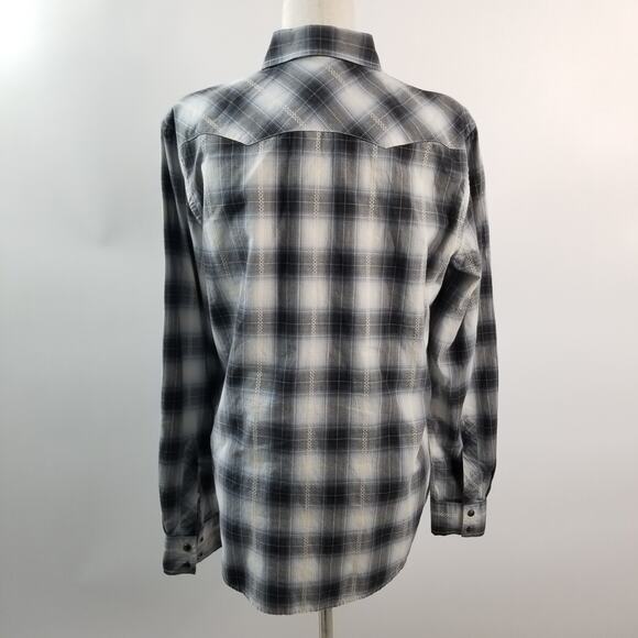 American Eagle Outfitters Slim Fit Blue Gray White Plaid Western Shirt Size M - Picture 3 of 8